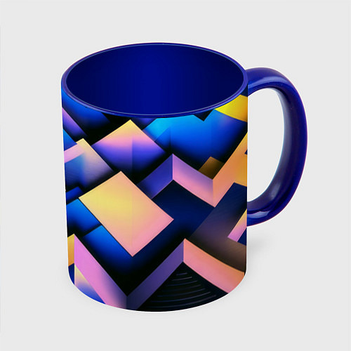 Кружка цветная Неоновые абстрактные горы / 3D-Белый + синий – фото 1