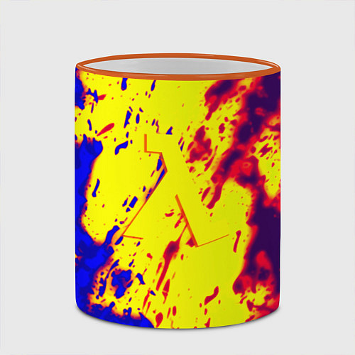 Кружка цветная Half life toxic yellow fire / 3D-Оранжевый кант – фото 2