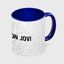 Кружка 3D Bon Jovi glitch на светлом фоне по-горизонтали, цвет: 3D-белый + синий