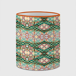 Кружка 3D Орнамент зеленый мелкий икат, цвет: 3D-оранжевый кант — фото 2