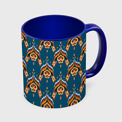 Кружка 3D Узбекская имитация ткани икат - синий орнамент, цвет: 3D-белый + синий