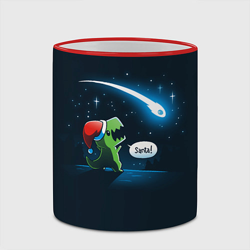 Кружка цветная Новогодний ти рекс / 3D-Красный кант – фото 2