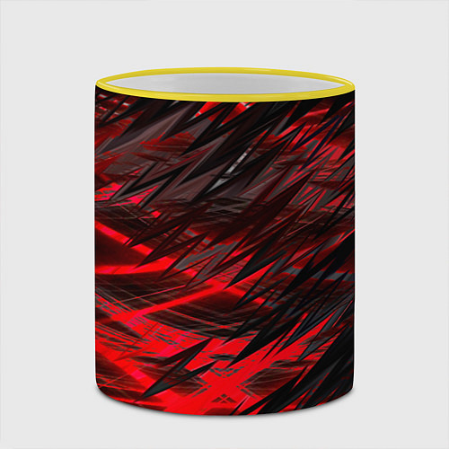 Кружка цветная Черно красные текстуры / 3D-Желтый кант – фото 2