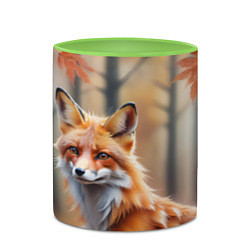 Кружка 3D Рыжая лисица в осеннем лесу, цвет: 3D-белый + светло-зеленый — фото 2