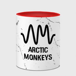 Кружка 3D Arctic Monkeys glitch на светлом фоне, цвет: 3D-белый + красный — фото 2