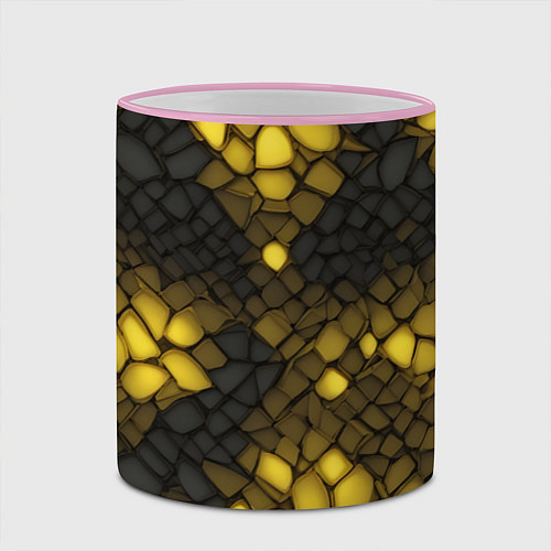 Кружка цветная Жёлтый трескающийся камень / 3D-Розовый кант – фото 2