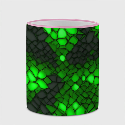 Кружка цветная Зелёный трескающийся камень / 3D-Розовый кант – фото 2