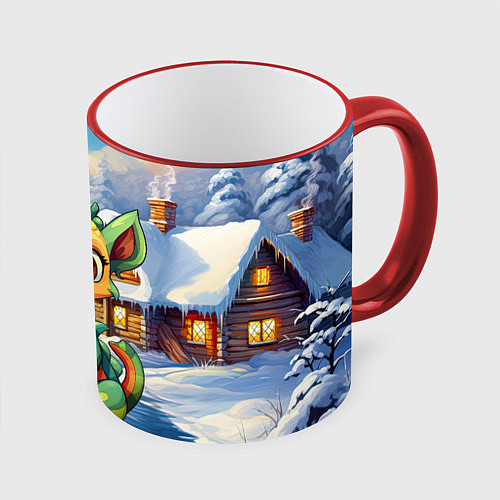 Кружка цветная Крошечный дракон зимы 2024 / 3D-Красный кант – фото 1