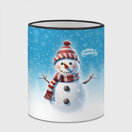 Кружка цветная Веселый снеговичок / 3D-Черный кант – фото 2