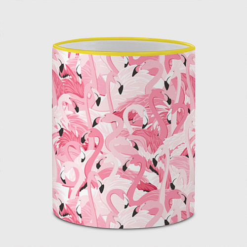 Кружка цветная Стая розовых фламинго / 3D-Желтый кант – фото 2