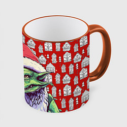 Кружка 3D Большой зеленый новогодний дракон, цвет: 3D-оранжевый кант