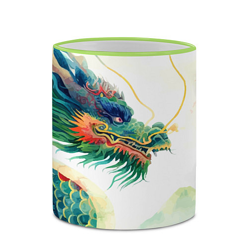 Кружка цветная Japanese dragon - watercolor art / 3D-Светло-зеленый кант – фото 2