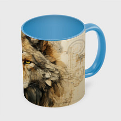 Кружка 3D Волк в стиле диаграмм Давинчи, цвет: 3D-белый + небесно-голубой