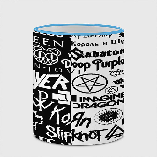 Кружка цветная Логотипы лучших групп черно белый / 3D-Небесно-голубой кант – фото 2