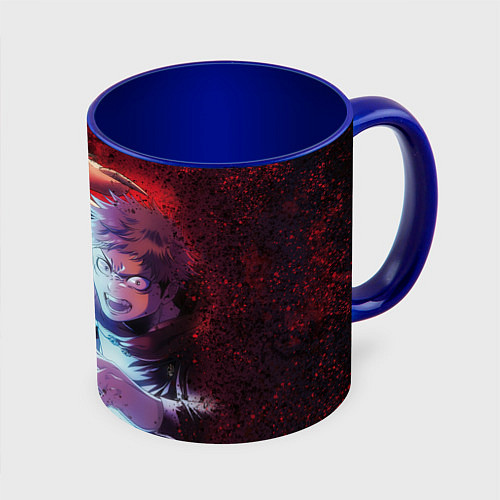 Кружка цветная Магическая битва - Итадори Юдзи / 3D-Белый + синий – фото 1