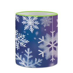 Кружка 3D Снежинки на фиолетово-синем фоне, цвет: 3D-светло-зеленый кант — фото 2