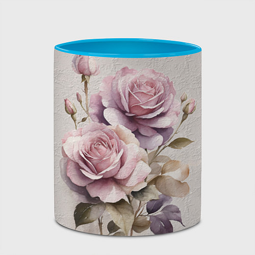 Кружка цветная Нежные розовые розы на стене / 3D-Белый + небесно-голубой – фото 2
