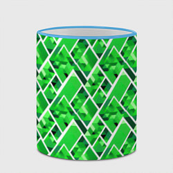 Кружка 3D Зелёные треугольники и белые полосы, цвет: 3D-небесно-голубой кант — фото 2