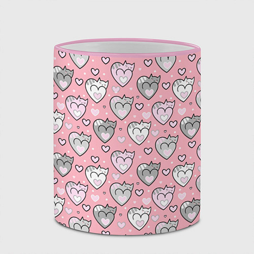 Кружка цветная Кошачьи сердечки / 3D-Розовый кант – фото 2