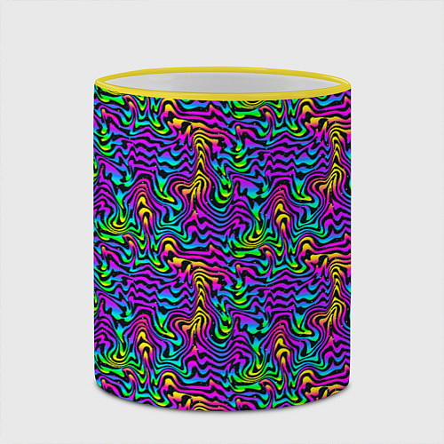 Кружка цветная Психоделические неоновые линии / 3D-Желтый кант – фото 2