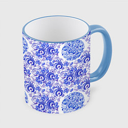 Кружка 3D Новогодняя гжель роспись, цвет: 3D-небесно-голубой кант