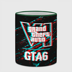 Кружка 3D GTA6 в стиле glitch и баги графики на темном фоне, цвет: 3D-зеленый кант — фото 2