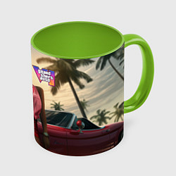 Кружка 3D Девушка GTA 6, цвет: 3D-белый + светло-зеленый