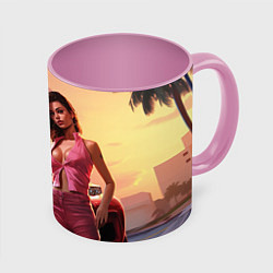 Кружка 3D GTA 6 girl vice city, цвет: 3D-белый + розовый