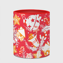 Кружка 3D Рождественские узоры колокольчики, цвет: 3D-белый + красный — фото 2