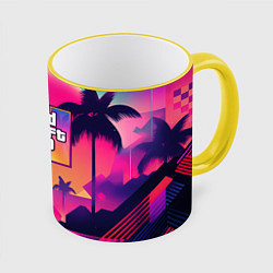 Кружка 3D GTA 6 закат солнца, цвет: 3D-желтый кант