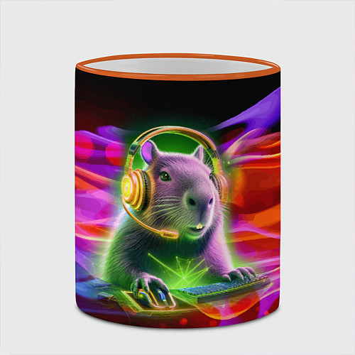 Кружка цветная Capybara is an avid gamer / 3D-Оранжевый кант – фото 2