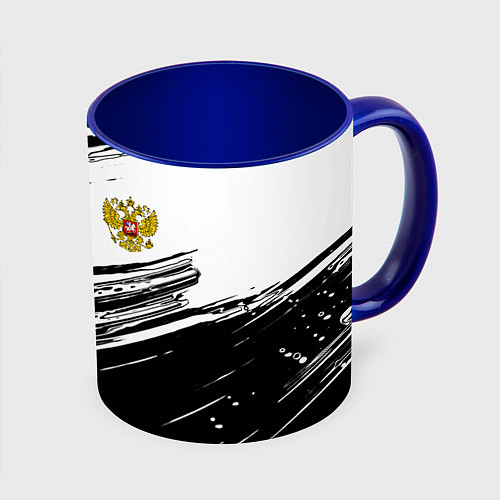 Кружка цветная Герб РФ спортивные краски / 3D-Белый + синий – фото 1
