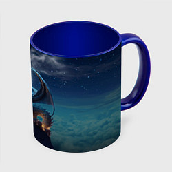 Кружка 3D Дракон на скале на фоне луны, цвет: 3D-белый + синий