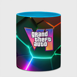 Кружка 3D GTA 6 лого на фоне разлома разноцветных плит, цвет: 3D-белый + небесно-голубой — фото 2
