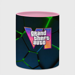 Кружка 3D GTA 6 лого на фоне разлома зеленых плит, цвет: 3D-белый + розовый — фото 2