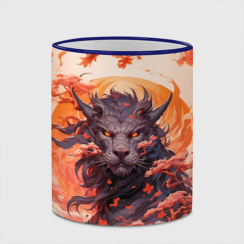 Кружка цветная Тигровый дракон сакура / 3D-Синий кант – фото 2