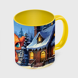 Кружка 3D Новогодний оранжевый дракон, цвет: 3D-белый + желтый