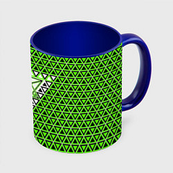Кружка 3D Зелёные и чёрные треугольники, цвет: 3D-белый + синий