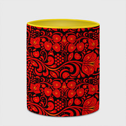 Кружка 3D Хохломская роспись красные цветы и ягоды на чёрном, цвет: 3D-белый + желтый — фото 2