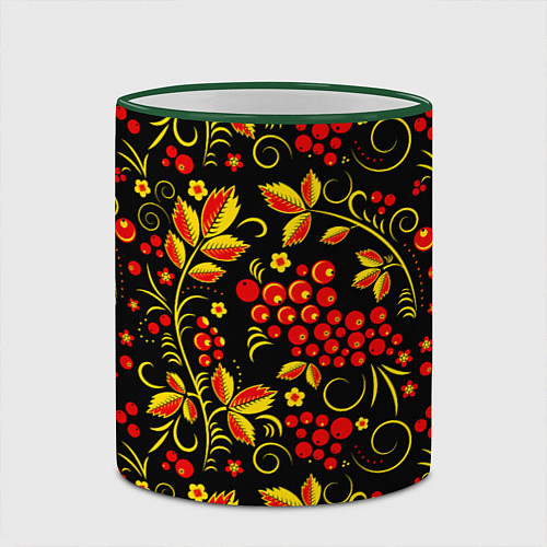 Кружка цветная Хохломская роспись золотистые листья чёрном фоне / 3D-Зеленый кант – фото 2