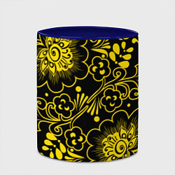 Кружка 3D Хохломская роспись золотые цветы на чёроном фоне, цвет: 3D-белый + синий — фото 2