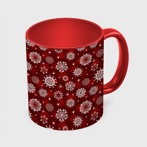 Кружка цветная Snowflakes on a red background / 3D-Белый + красный – фото 1