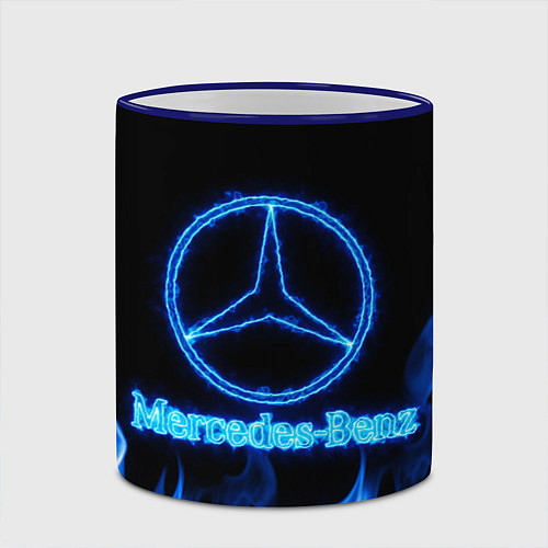 Кружка цветная Mercedes-benz blue neon / 3D-Синий кант – фото 2