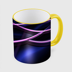 Кружка 3D Фиолетовая геометрическая абстракция, цвет: 3D-желтый кант