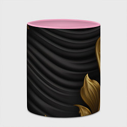 Кружка 3D Узоры золотые на черном фоне, цвет: 3D-белый + розовый — фото 2