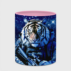 Кружка 3D Тигр солдат снег и звезды, цвет: 3D-белый + розовый — фото 2