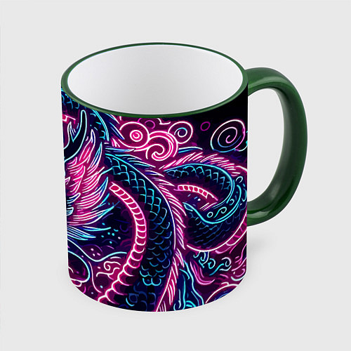 Кружка цветная Neon Japanese dragon - irezumi / 3D-Зеленый кант – фото 1