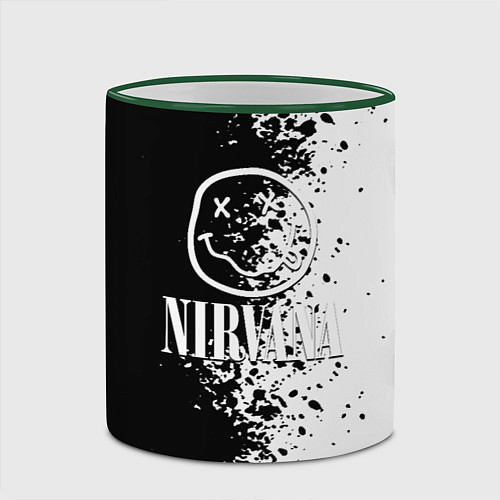 Кружка цветная Nirvana чернобелые краски рок / 3D-Зеленый кант – фото 2