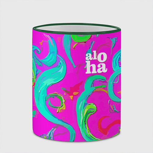 Кружка цветная Abstract floral pattern - aloha / 3D-Зеленый кант – фото 2