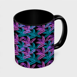 Кружка 3D Тропические пальмовые листья, цвет: 3D-белый + черный